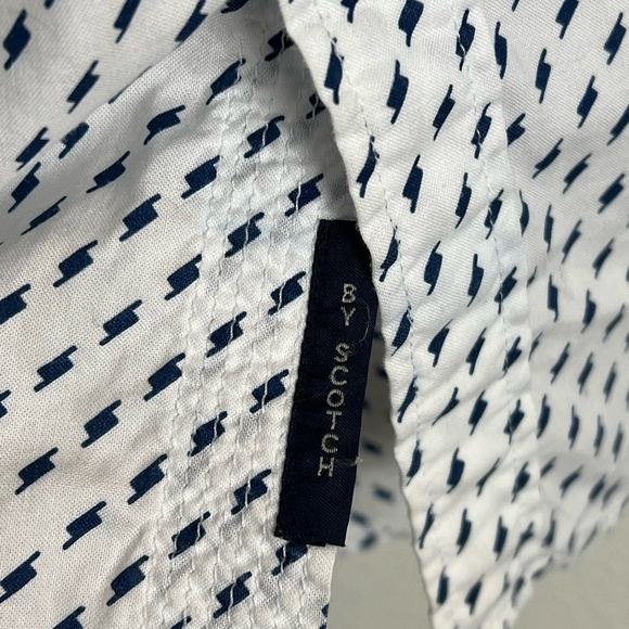 Scotch & Soda Mens Button Up Shirt Large Blue White Dashed Preppy Funky - Picture 7 of 12